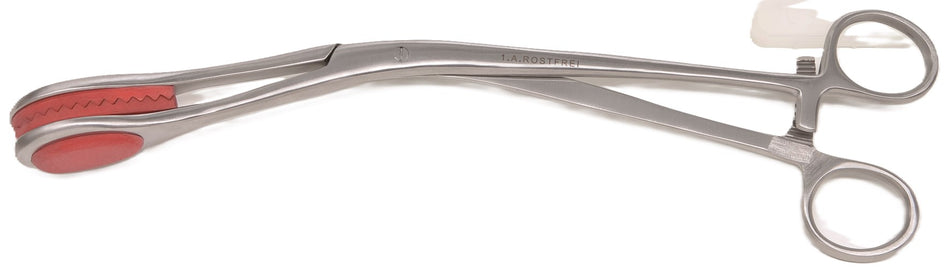 Uterine Forceps, rubber plates, curved, stainless 29cm